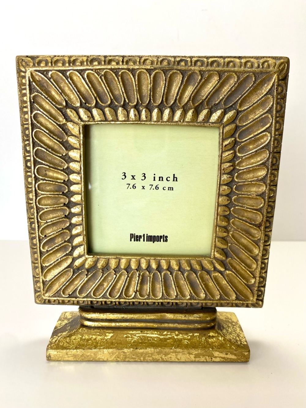 Vintage PIER 1 Metallic Gold Pedestal 3 X 3 Square Picture Frame